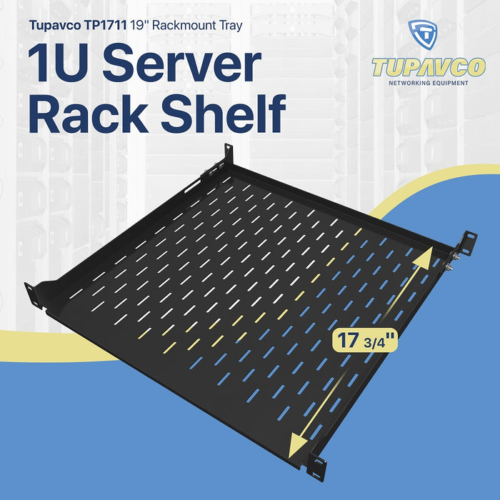 1U Server Rack Shelf - 19" Rackmount Tray - 17.7" (450mm) Deep 4-Post Fixed Mount for Computer Network/AV/IT Equipment Cabinet Enclosure