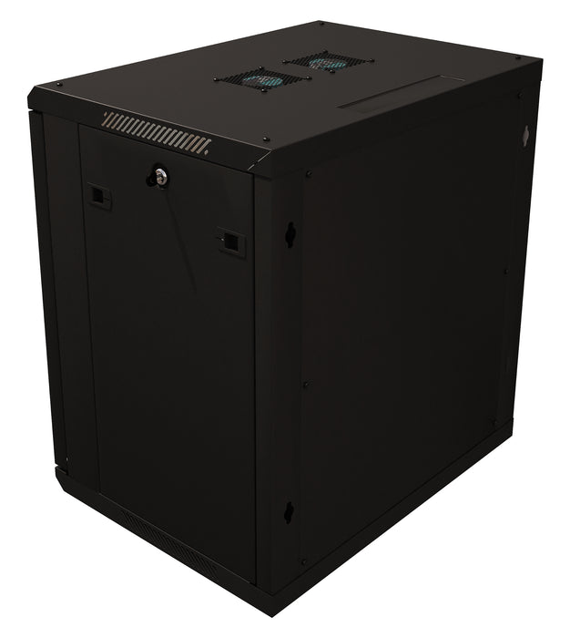 12U Server Rack Cabinet 19" - Vent Fans - Lockable Glass Door - Steel Frame - Lockable Removable Sides