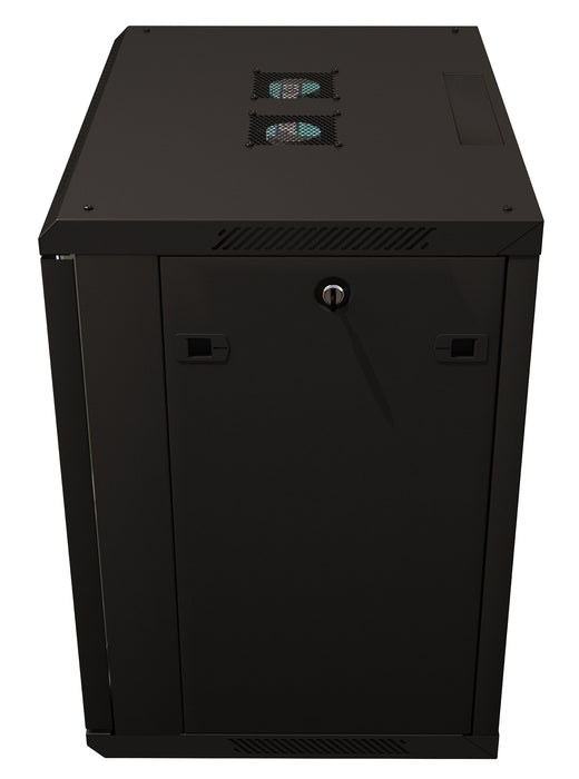12U Server Rack Cabinet 19" - Vent Fans - Lockable Glass Door - Steel Frame - Lockable Removable Sides