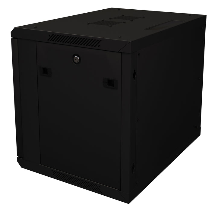 9U Server Rack Cabinet 19" - Vent Fans - Lockable Glass Door - Steel Frame - Lockable Removable Sides