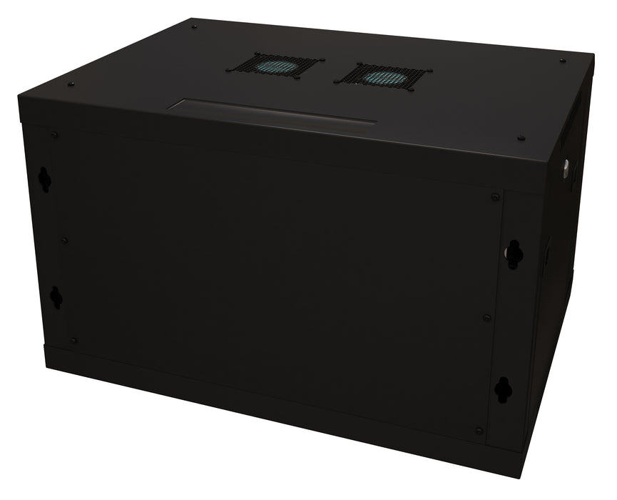6U Server Rack Cabinet 19" - Vent Fans - Lockable Glass Door - Steel Frame - Lockable Removable Sides