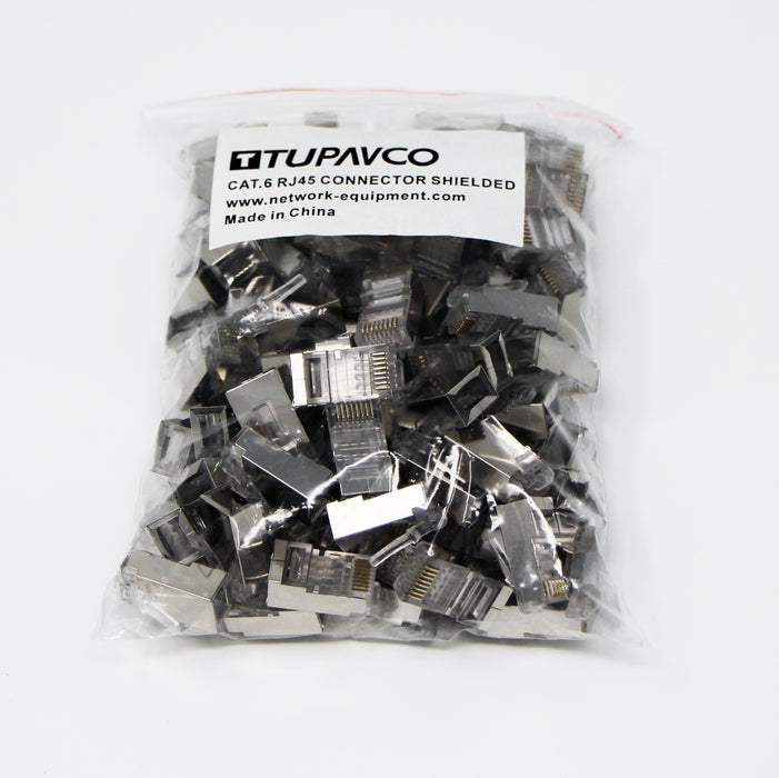 Shielded CAT6 RJ45 Crimp Connector (100 Pack Bag) 8P8C STP Ethernet Network Cable Plug