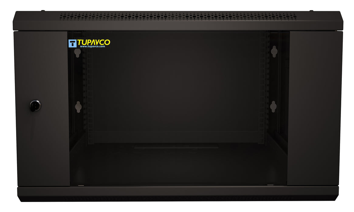 6U Server Rack Cabinet 19" - Vent Fans - Lockable Glass Door - Steel Frame - Lockable Removable Sides