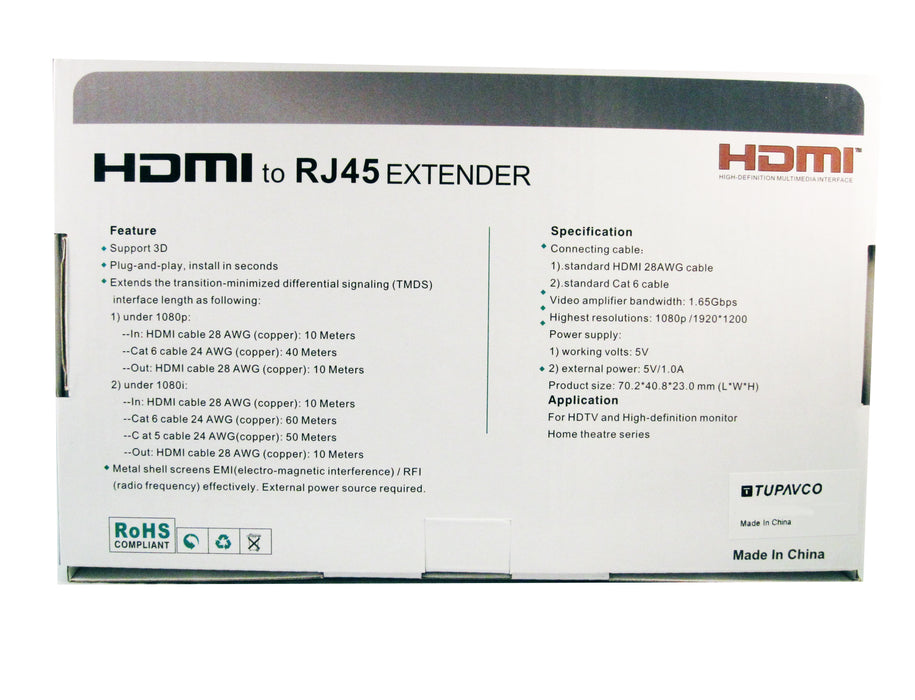 HDMI Extender 200ft Over Network CAT5E Cable Extension 3D 1080P