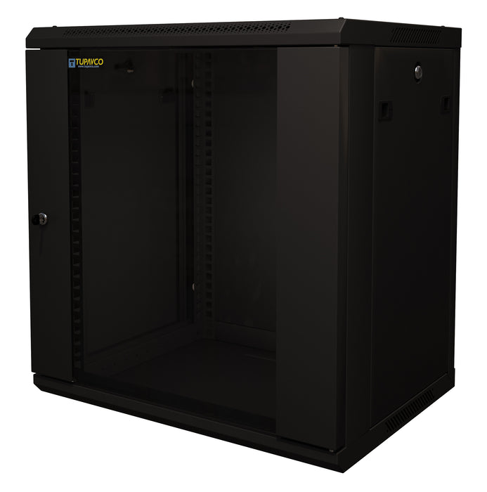 12U Server Rack Cabinet 19" - Vent Fans - Lockable Glass Door - Steel Frame - Lockable Removable Sides